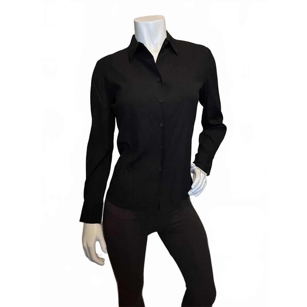 Dana Buchman Black Button-Down Shirt Size 4P – Stretch Fitted Dress Top NWT
